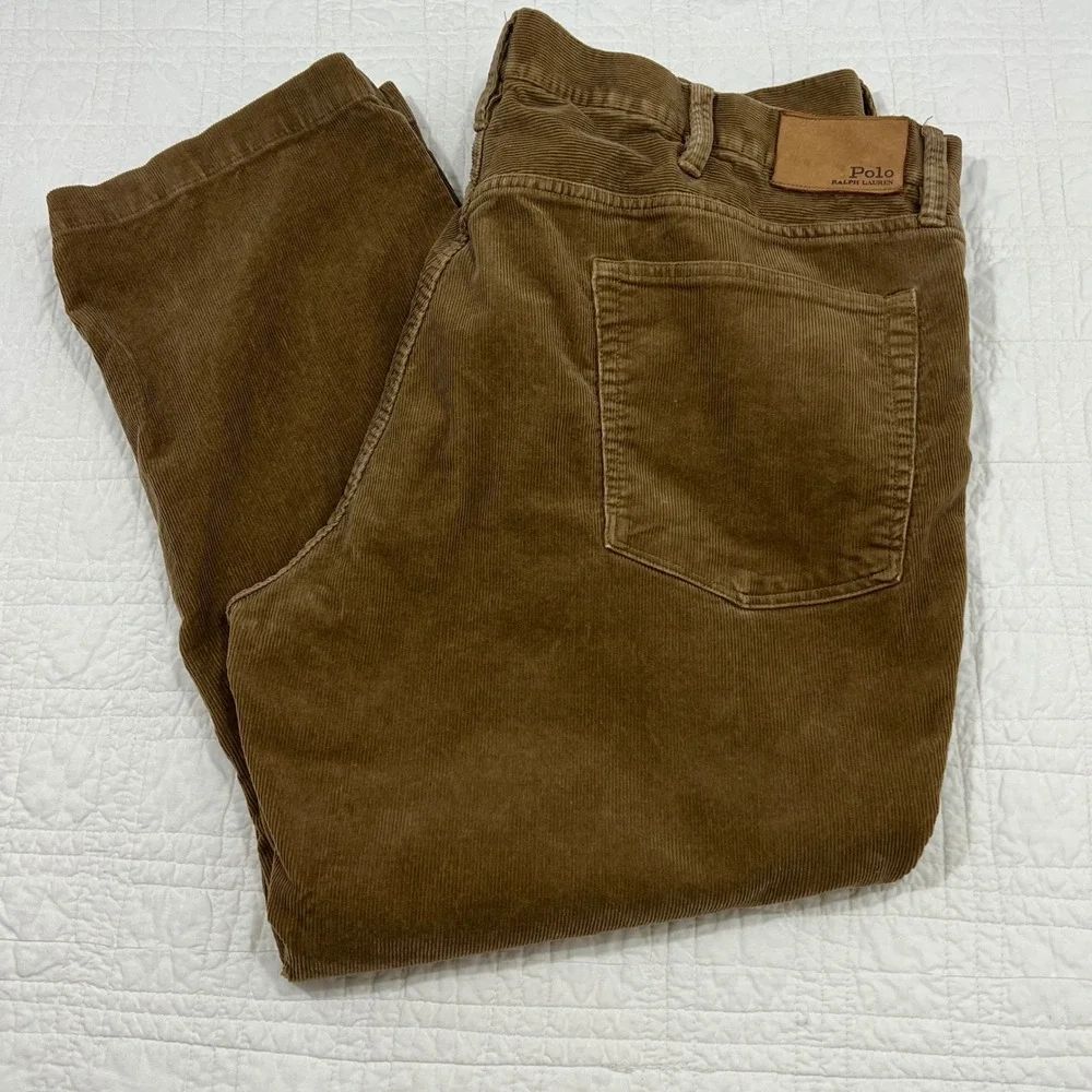 Polo Ralph Lauren Mens Brown Corduroy Stretch Classic Fit Pants 44x30 Tan Brown